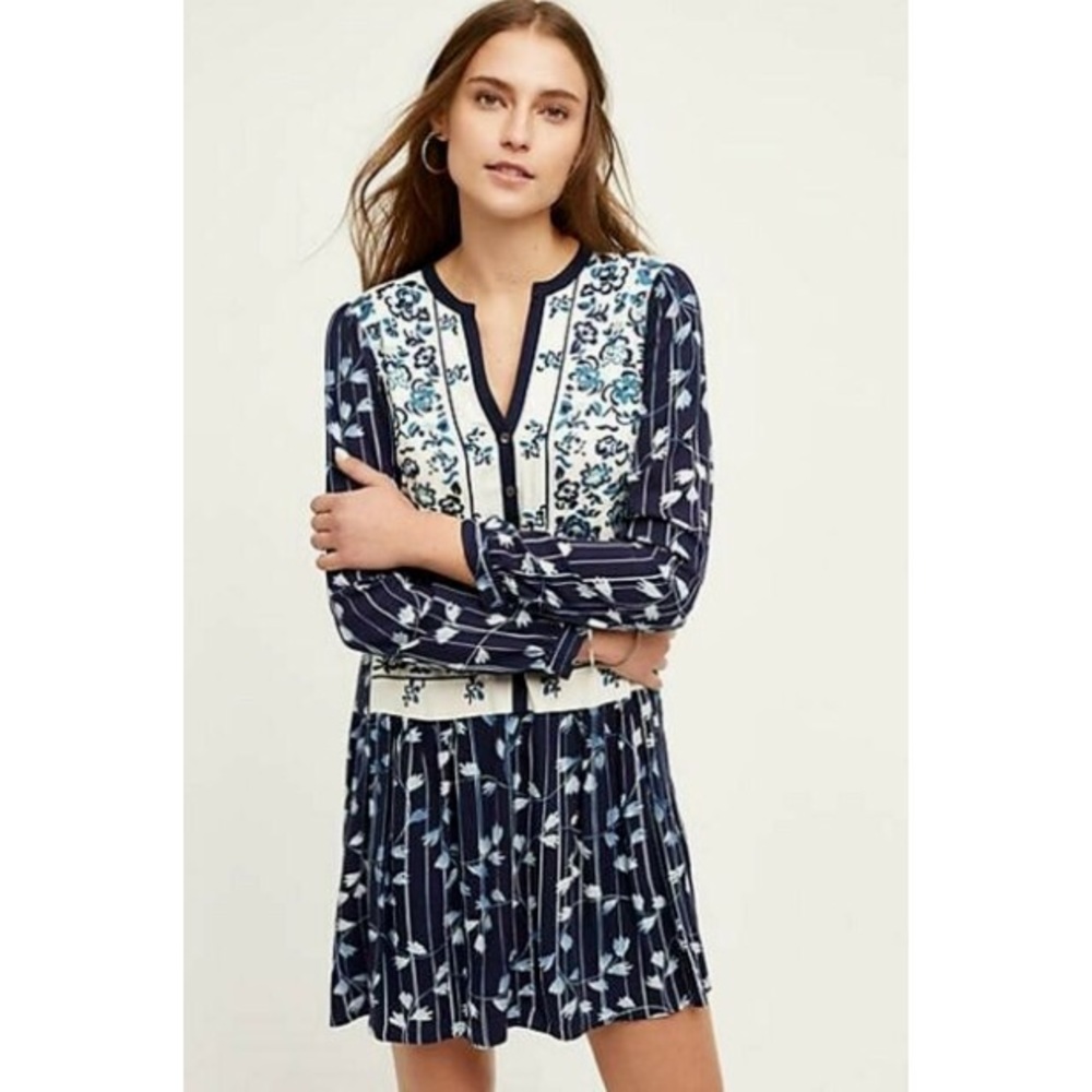 Anthropologie Embroidered Floral Dress w/ Pockets